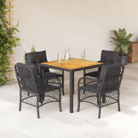 vidaXL 5-tlg. Garten-Essgruppe mit Kissen Schwarz Poly Rattan