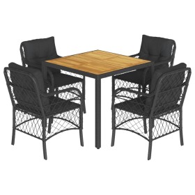 vidaXL 5-tlg. Garten-Essgruppe mit Kissen Schwarz Poly Rattan