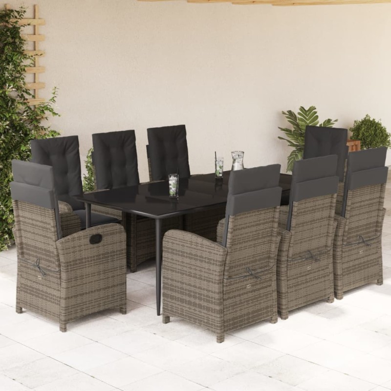 vidaXL 9-tlg. Garten-Essgruppe mit Kissen Grau Poly Rattan vidaXL 9-tlg. Garten-Essgruppe mit Kissen Grau Poly Rattan