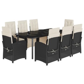 vidaXL 9-tlg. Garten-Essgruppe mit Kissen Schwarz Poly Rattan