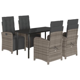 vidaXL 5-tlg. Garten-Essgruppe mit Kissen Grau Poly Rattan