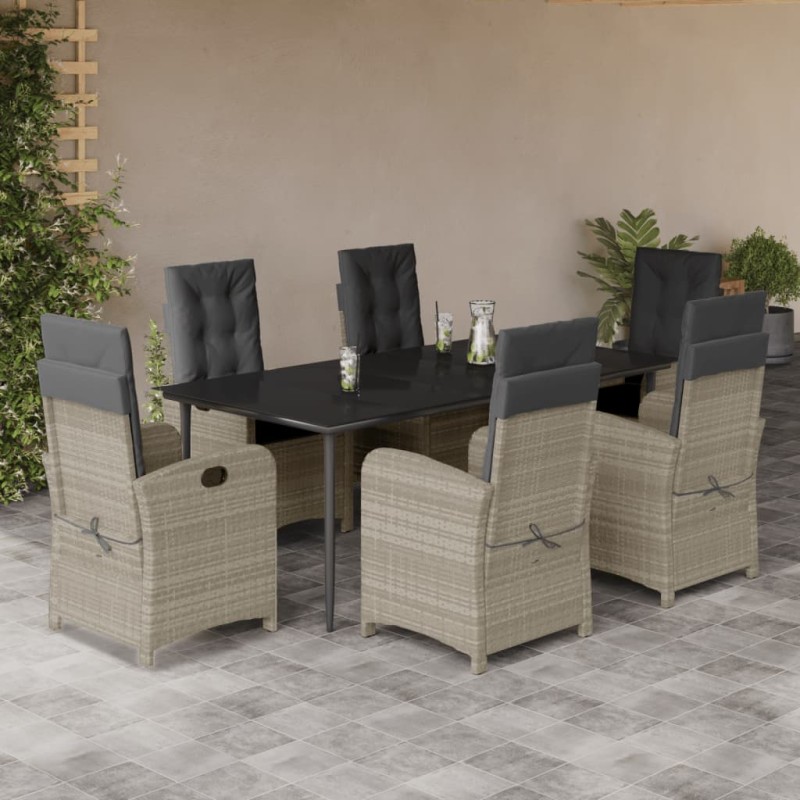 vidaXL 7-tlg. Garten-Essgruppe mit Kissen Hellgrau Poly Rattan vidaXL 7-tlg. Garten-Essgruppe mit Kissen Hellgrau Poly Rattan