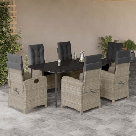 vidaXL 7-tlg. Garten-Essgruppe mit Kissen Hellgrau Poly Rattan