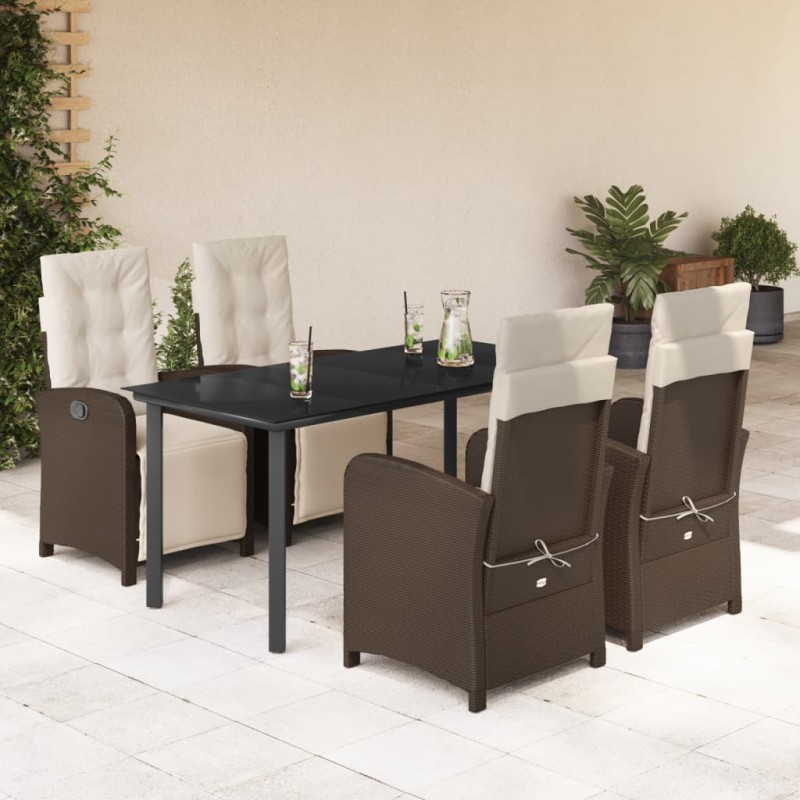 vidaXL 5-tlg. Garten-Essgruppe mit Kissen Braun Poly Rattan vidaXL 5-tlg. Garten-Essgruppe mit Kissen Braun Poly Rattan