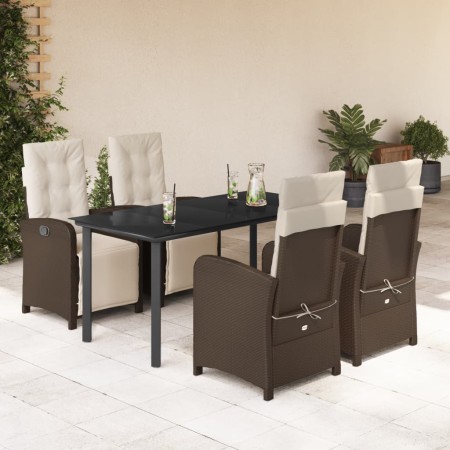 vidaXL 5-tlg. Garten-Essgruppe mit Kissen Braun Poly Rattan