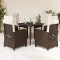 vidaXL 5-tlg. Garten-Essgruppe mit Kissen Braun Poly Rattan vidaXL 5-tlg. Garten-Essgruppe mit Kissen Braun Poly Rattan