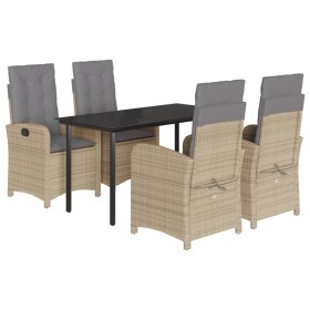 vidaXL 5-tlg. Garten-Essgruppe mit Kissen Beigemischung Poly Rattan