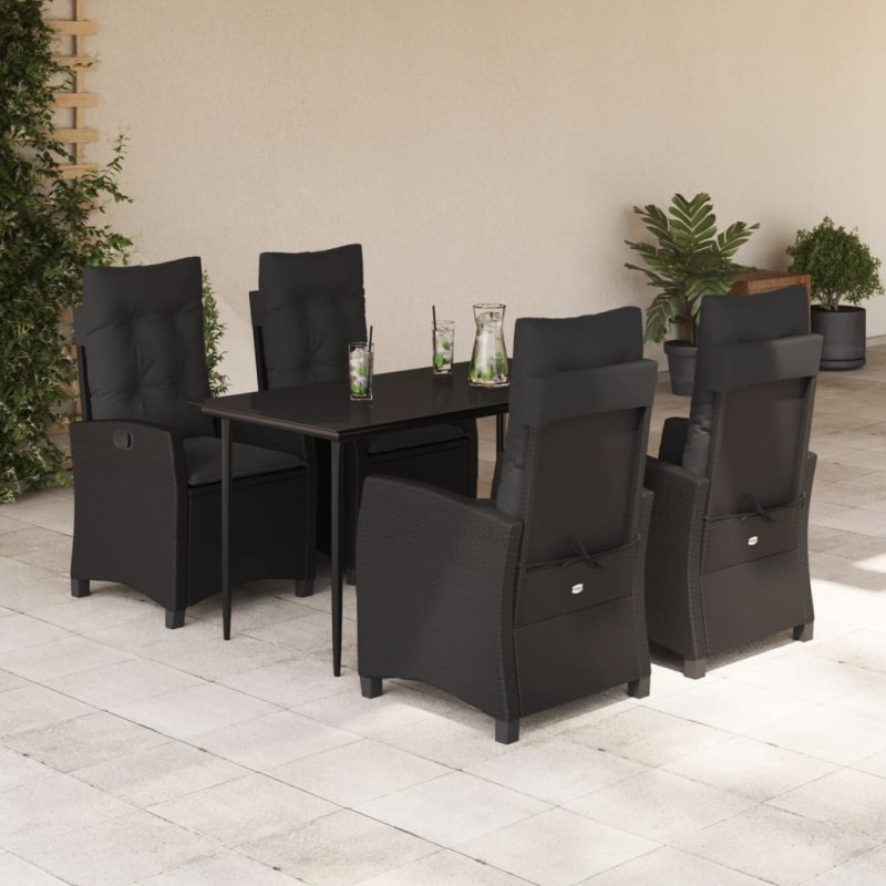 vidaXL 5-tlg. Garten-Essgruppe mit Kissen Schwarz Poly Rattan vidaXL 5-tlg. Garten-Essgruppe mit Kissen Schwarz Poly Rattan