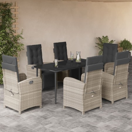 vidaXL 7-tlg. Garten-Essgruppe mit Kissen Hellgrau Poly Rattan