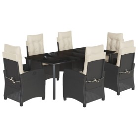vidaXL 7-tlg. Garten-Essgruppe mit Kissen Schwarz Poly Rattan