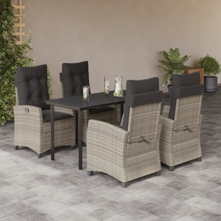 vidaXL 5-tlg. Garten-Essgruppe mit Kissen Hellgrau Poly Rattan