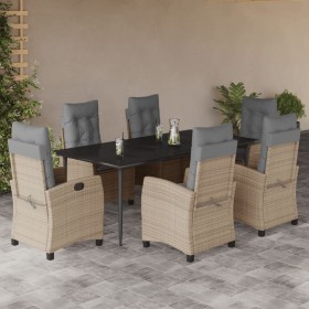 vidaXL 7-tlg. Garten-Essgruppe mit Kissen Beigemischung Poly Rattan