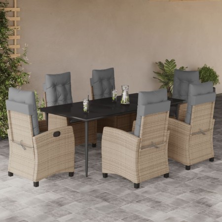 vidaXL 7-tlg. Garten-Essgruppe mit Kissen Beigemischung Poly Rattan