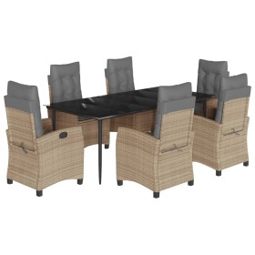vidaXL 7-tlg. Garten-Essgruppe mit Kissen Beigemischung Poly Rattan