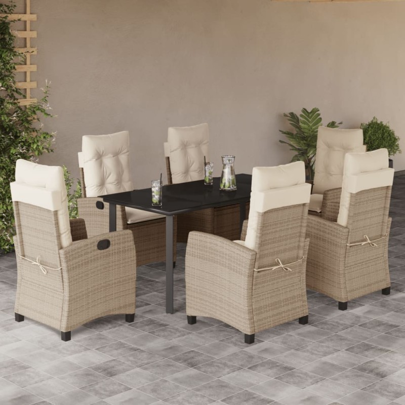 vidaXL 7-tlg. Garten-Essgruppe mit Kissen Beige Poly Rattan vidaXL 7-tlg. Garten-Essgruppe mit Kissen Beige Poly Rattan