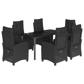 vidaXL 7-tlg. Garten-Essgruppe mit Kissen Schwarz Poly Rattan