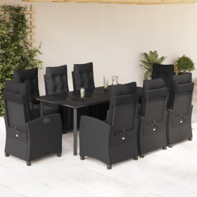 vidaXL 9-tlg. Garten-Essgruppe mit Kissen Schwarz Poly Rattan