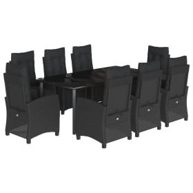 vidaXL 9-tlg. Garten-Essgruppe mit Kissen Schwarz Poly Rattan