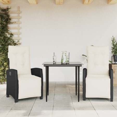 vidaXL 3-tlg. Garten-Essgruppe mit Kissen Schwarz Poly Rattan