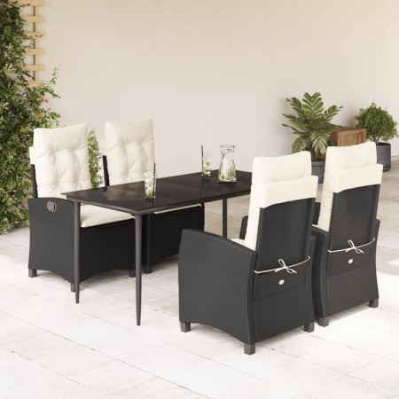 vidaXL 5-tlg. Garten-Essgruppe mit Kissen Schwarz Poly Rattan