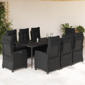 vidaXL 9-tlg. Garten-Essgruppe mit Kissen Schwarz Poly Rattan