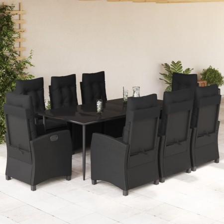 vidaXL 9-tlg. Garten-Essgruppe mit Kissen Schwarz Poly Rattan