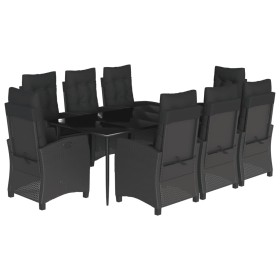 vidaXL 9-tlg. Garten-Essgruppe mit Kissen Schwarz Poly Rattan