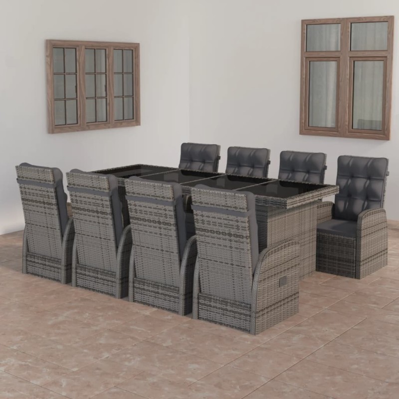vidaXL 9-tlg. Garten-Essgruppe mit Kissen Poly Rattan Grau vidaXL 9-tlg. Garten-Essgruppe mit Kissen Poly Rattan Grau