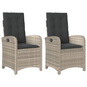 vidaXL Gartensessel mit Kissen 2 Stk. Verstellbar Hellgrau Poly Rattan