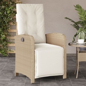vidaXL Gartensessel mit Fußteil Verstellbar Beige Poly Rattan