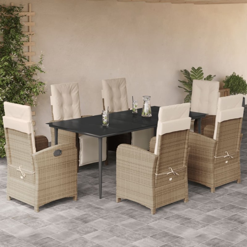 vidaXL 7-tlg. Garten-Essgruppe mit Kissen Beige Poly Rattan vidaXL 7-tlg. Garten-Essgruppe mit Kissen Beige Poly Rattan