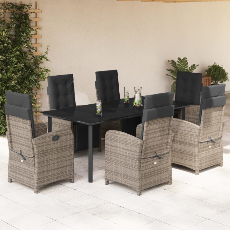 vidaXL 7-tlg. Garten-Essgruppe mit Kissen Grau Poly Rattan vidaXL 7-tlg. Garten-Essgruppe mit Kissen Grau Poly Rattan