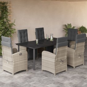 vidaXL 7-tlg. Garten-Essgruppe mit Kissen Hellgrau Poly Rattan
