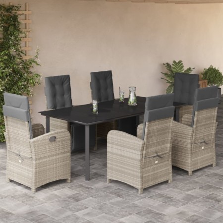 vidaXL 7-tlg. Garten-Essgruppe mit Kissen Hellgrau Poly Rattan