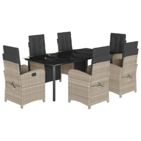 vidaXL 7-tlg. Garten-Essgruppe mit Kissen Hellgrau Poly Rattan