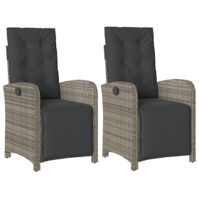 vidaXL Gartensessel mit Fußteil 2 Stk. Verstellbar Grau Poly Rattan