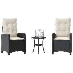 vidaXL 3-tlg. Bistro-Set mit Kissen Schwarz Poly Rattan