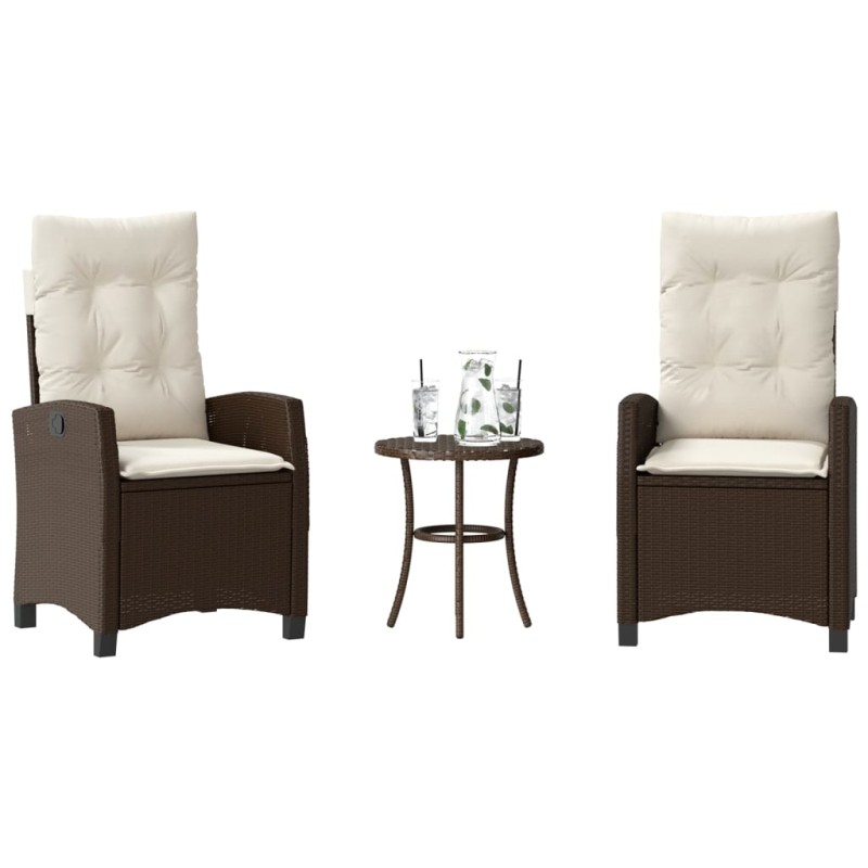 vidaXL 3-tlg. Bistro-Set mit Kissen Braun Poly Rattan vidaXL 3-tlg. Bistro-Set mit Kissen Braun Poly Rattan