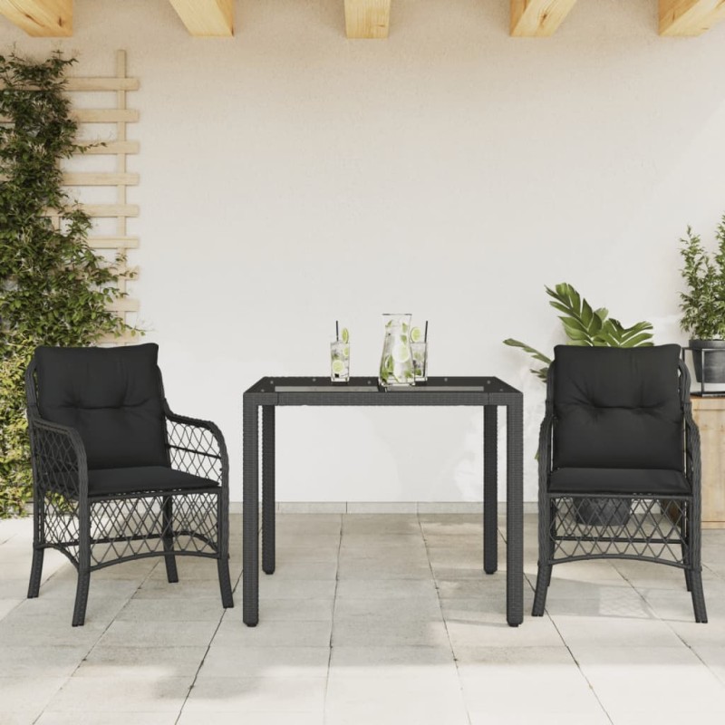 vidaXL 3-tlg. Bistro-Set mit Kissen Schwarz Poly Rattan vidaXL 3-tlg. Bistro-Set mit Kissen Schwarz Poly Rattan