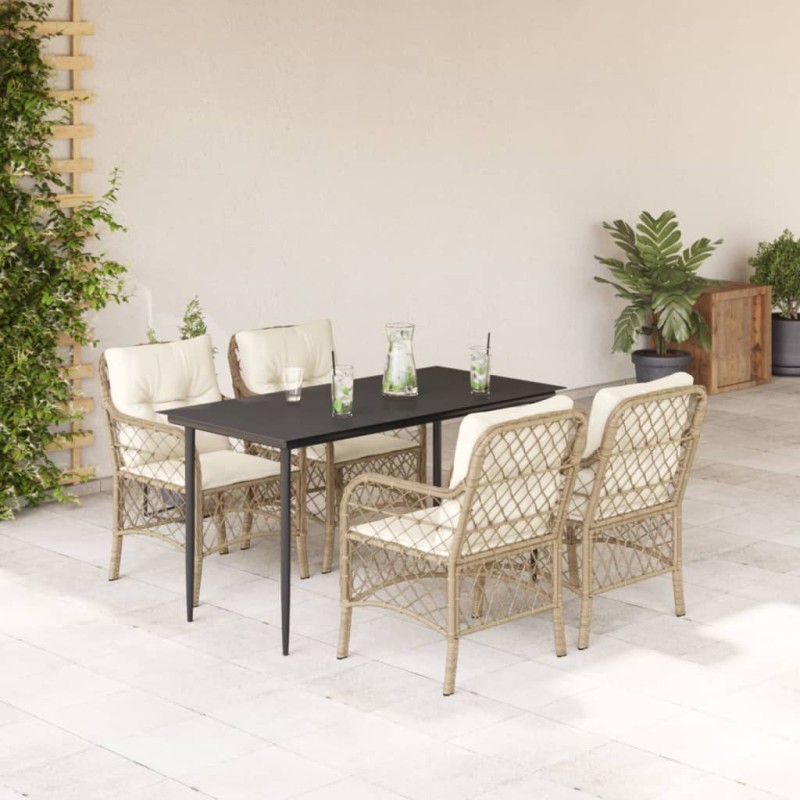 vidaXL 5-tlg. Garten-Essgruppe mit Kissen Beige Poly Rattan vidaXL 5-tlg. Garten-Essgruppe mit Kissen Beige Poly Rattan