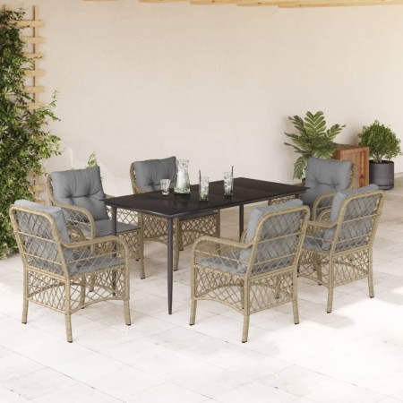 vidaXL 7-tlg. Garten-Essgruppe mit Kissen Beigemischung Poly Rattan