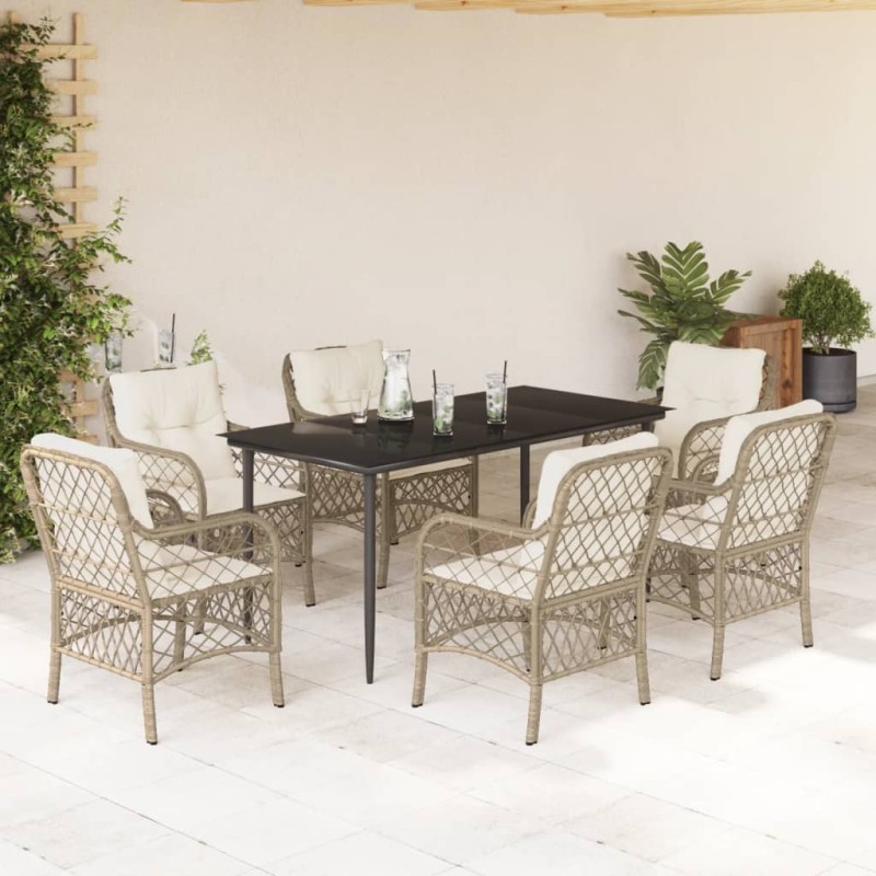 vidaXL 7-tlg. Garten-Essgruppe mit Kissen Beige Poly Rattan vidaXL 7-tlg. Garten-Essgruppe mit Kissen Beige Poly Rattan