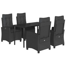 vidaXL 5-tlg. Garten-Essgruppe mit Kissen Schwarz Poly Rattan