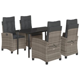 vidaXL 5-tlg. Garten-Essgruppe mit Kissen Grau Poly Rattan