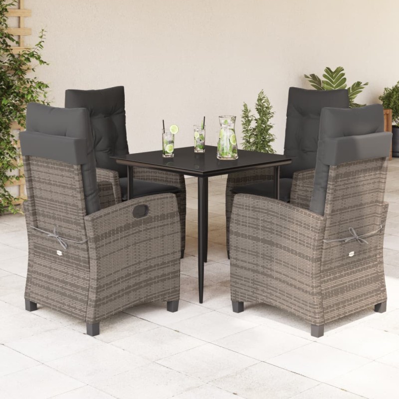 vidaXL 5-tlg. Garten-Essgruppe mit Kissen Grau Poly Rattan vidaXL 5-tlg. Garten-Essgruppe mit Kissen Grau Poly Rattan