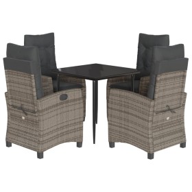 vidaXL 5-tlg. Garten-Essgruppe mit Kissen Grau Poly Rattan