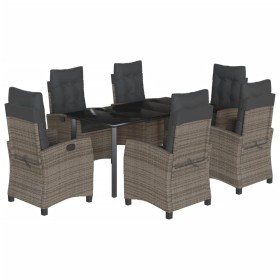 vidaXL 7-tlg. Garten-Essgruppe mit Kissen Grau Poly Rattan