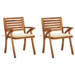 Garten-Essstühle mit Kissen 2 Stk. Massivholz Akazie