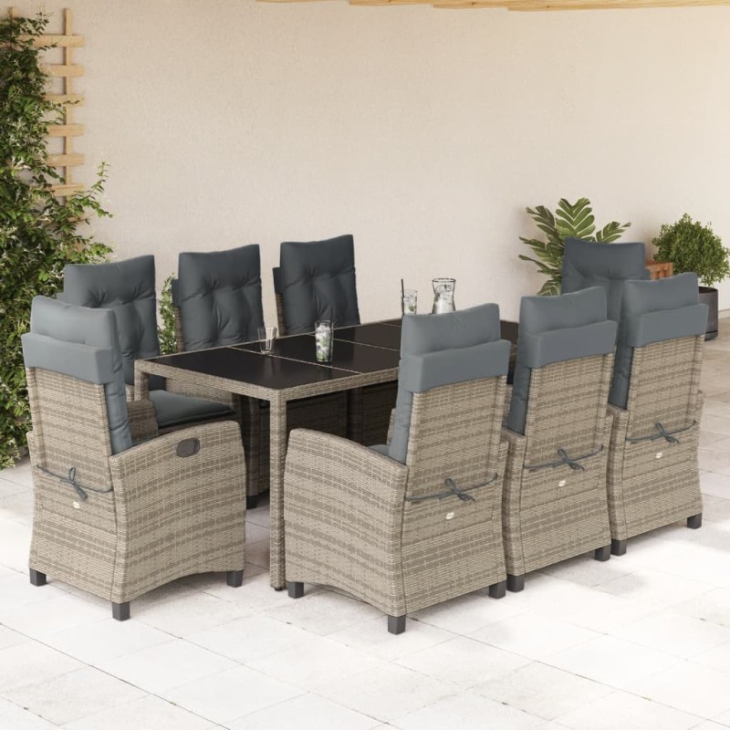 vidaXL 9-tlg. Garten-Essgruppe mit Kissen Grau Poly Rattan vidaXL 9-tlg. Garten-Essgruppe mit Kissen Grau Poly Rattan