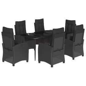 vidaXL 7-tlg. Garten-Essgruppe mit Kissen Schwarz Poly Rattan